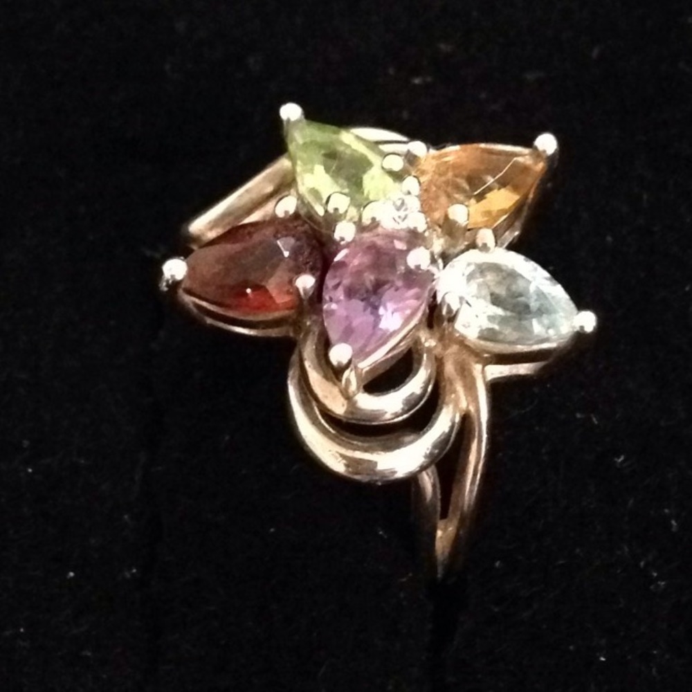 Sterling Silver Rainbow Gemstone Bouquet Ring